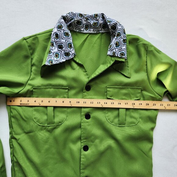 70's Green Leisure Suit Costume Disco Shirt Pants Set Cosplay Comic Con Party - Picture 12 of 13